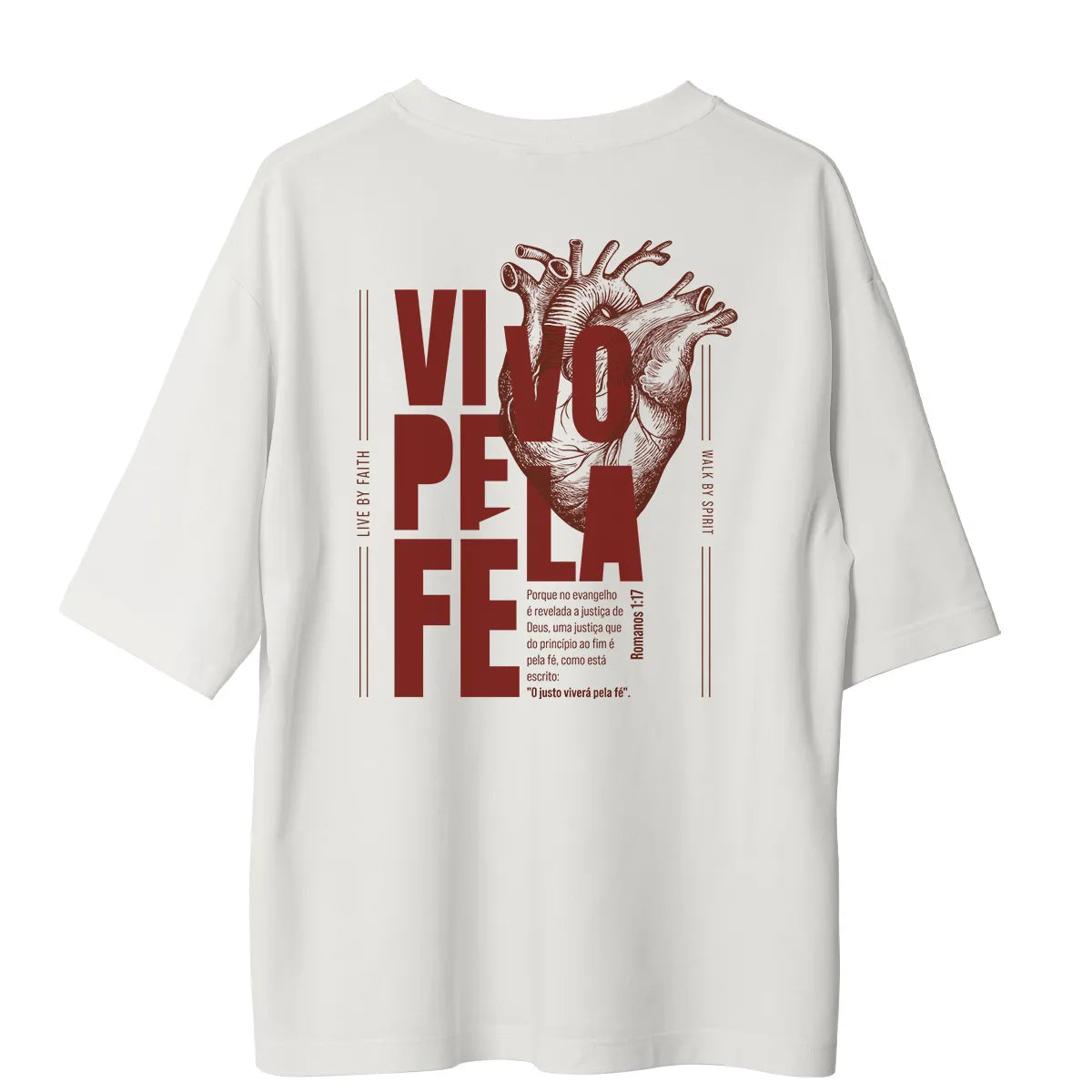 Camiseta Cristã Oversized - Vivo pela fé | Branca