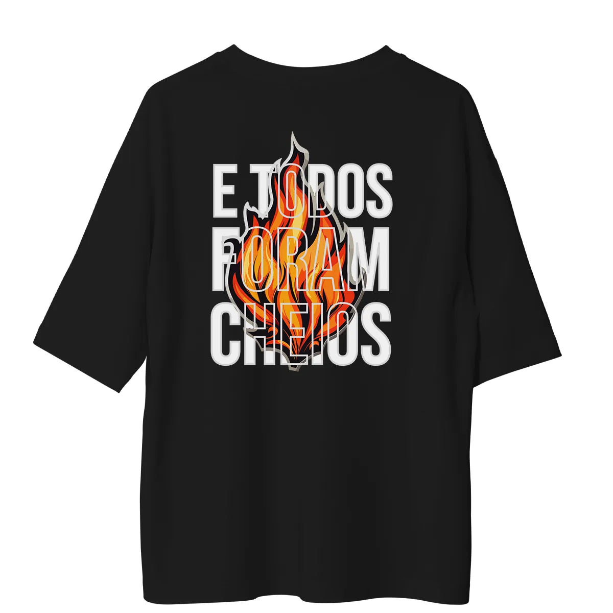 Camiseta Cristã Oversized - E todos foram cheios | Preta