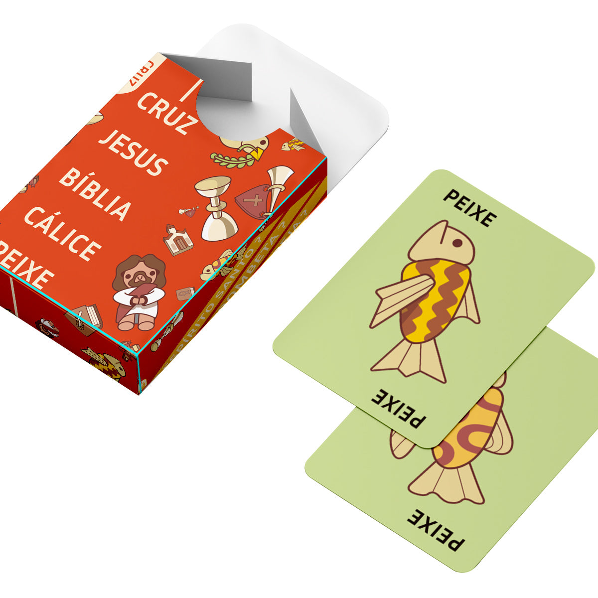 Jogo Bíblico - Cruz, Jesus, Bíblia, Cálice, Peixe - Penkal - 100 cartas